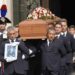 The coffin of media mogul and former Italian Premier Silvio Berlusconi leaves the Milan's Gothic Cathedral at the end his state funeral in northern Italy, Wednesday, June 14, 2023.