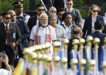 Modi Leads International Yoga Day Commemoration At UN Headquarters 1 India Prime Minister Narendra Modi, center, arrives during the International Yoga day event at United Nations headquarters, Wednesday, June 21, 2023.