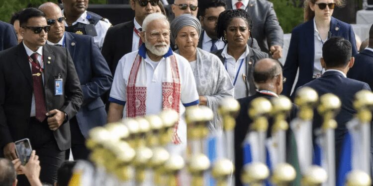 Modi Leads International Yoga Day Commemoration At UN Headquarters 1 India Prime Minister Narendra Modi, center, arrives during the International Yoga day event at United Nations headquarters, Wednesday, June 21, 2023.