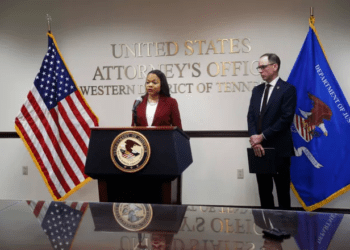 Kristen Clarke, the Assistant U.S. Attorney General for the Department of Justice’s Civil Rights Division, speaks during a news conference on Thursday, July 27, 2023 in Memphis.