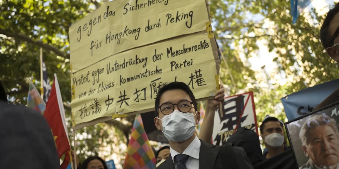 Hong Kong Activist, Nathan Law takes part in protests on September 1, 2020.