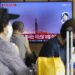 A TV screen shows an image of North Koreas missile launch during a news program at the Seoul Railway Station in South Korea on Wednesday, July 12, 2023.