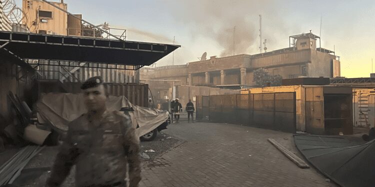 Swedish Embassy In Baghdad Stormed By Angry Demonstrators 1 Smoke rises from the Swedish embassy in Baghdad on Thursday, July 20, 2023.