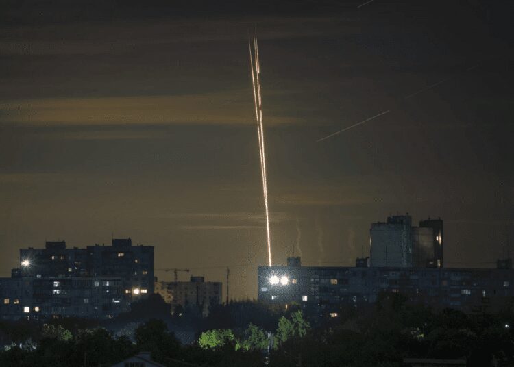Drone Hits Crimean Ammunition Depot 1 Russian rockets are launched against Ukraine from Russia's Belgorod region, seen from Kharkiv
