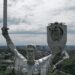 Soviet Coat Of Arms On Mother Ukraine Monument Replaced 11 Workers remove the Soviet Union’s coat of arms, the hammer and sickle, from the Motherland monument in Kyiv.