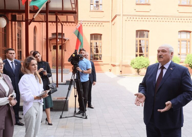 Belarusian President, Alexander Lukashenko addresses the press.