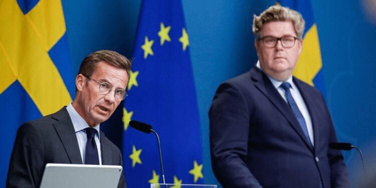 There's Been No Holiday Here- Swedish Prime Minister 1 Swedish Prime Minister Ulf Kristersson (L) and Justice Minister Gunnar Stroemmer address a press conference on the country's security policy and to present measures to protect Swedish citizens following the Quran burning protests, in Stockholm, Sweden on August 1, 2023.