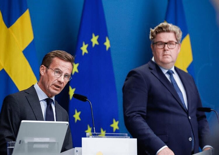 There's Been No Holiday Here- Swedish Prime Minister 1 Swedish Prime Minister Ulf Kristersson (L) and Justice Minister Gunnar Stroemmer address a press conference on the country's security policy and to present measures to protect Swedish citizens following the Quran burning protests, in Stockholm, Sweden on August 1, 2023.