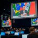 Russia’s President Vladimir Putin speaks to leaders in South Africa from the Kremlin via video link on Wednesday, August 23, 2023.