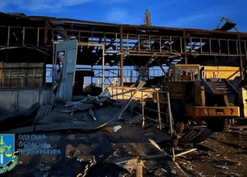 View of the damage at a grain port facility in the Odesa region.