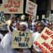 Liberians demonstrating for peace.
