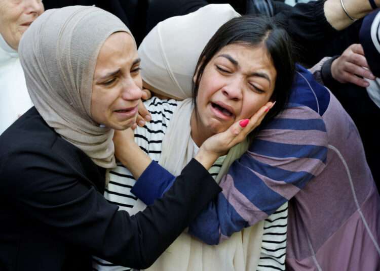 Mourners attend the funeral of Mahmoud Abo Saan, a Palestinian who was killed in an Israeli raid, in Tulkarm, in the Israeli-occupied West Bank.