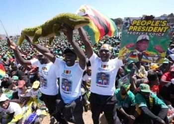 ZANU-PF supporters at a rally.