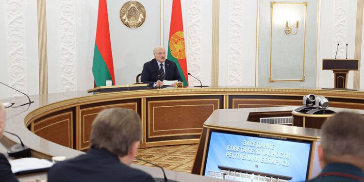 President of Belarus, Alexander Lukashenko, speaks at Security Council meeting on August 31, 2023.