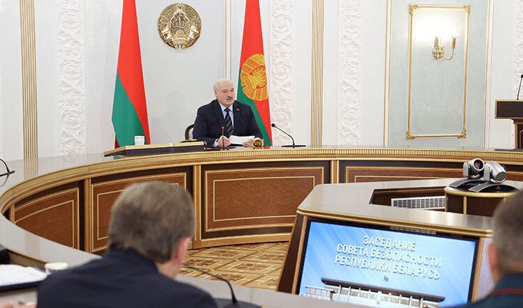 President of Belarus, Alexander Lukashenko, speaks at Security Council meeting on August 31, 2023.