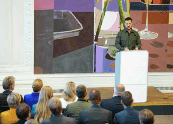 Ukraine's President, Volodymyr Zelenskyy speaks at the Danish Parliament in Copenhagen, Monday Aug. 21, 2023.