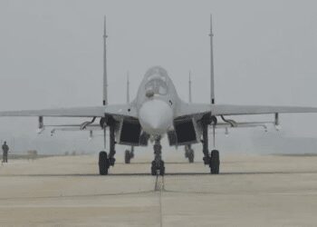 A Chinese air force video still released on Saturday shows an aircraft taking part in military drills around Taiwan.