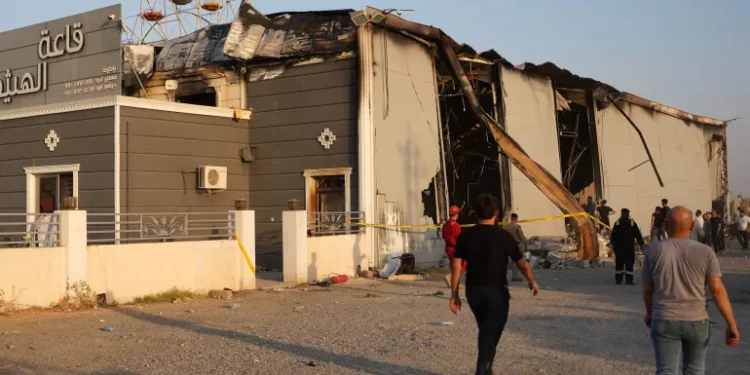 Three Days Of National Mourning Declared In Iraq 1 The remains of the al-Haitham event hall in Hamdaniyah after a fire broke out during a wedding reception, killing at least 100 people and injuring more than 150.