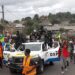 This video grab shows coup supporters cheering police officers in Libreville, Gabon, on Aug. 30, 2023.