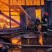 Russian Drone Attack Intercepted In Lviv 11 Firefighters work at the site of an industrial warehouse after a Russian drone strike on Lviv.