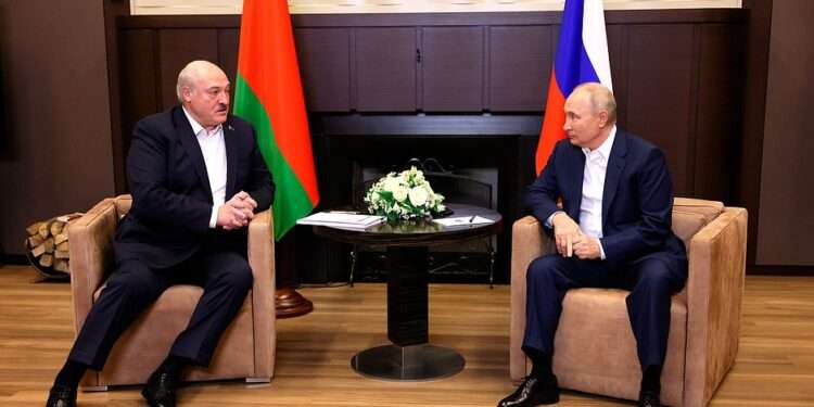 Russian President Vladimir Putin, right, and Belarusian President Alexander Lukashenko attend a meeting in Sochi, Russia, on September 15, 2023.