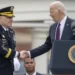 Mark Milley Retires 11 President Joe Biden, right, shakes hands with outgoing Joint Chiefs Chairman Gen. Mark Milley, during an Armed Forces Farewell Tribute in honor of Milley at Joint Base Myer–Henderson Hall, Friday, Sept. 29, 2023, in Fort Meyer.