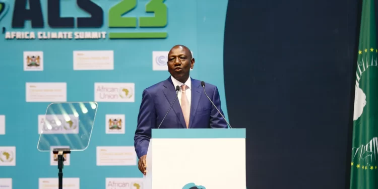 Kenya's President, William Ruto speaks at Kenyatta International Conference Centre in Nairobi on Tuesday, September 5, 2023.