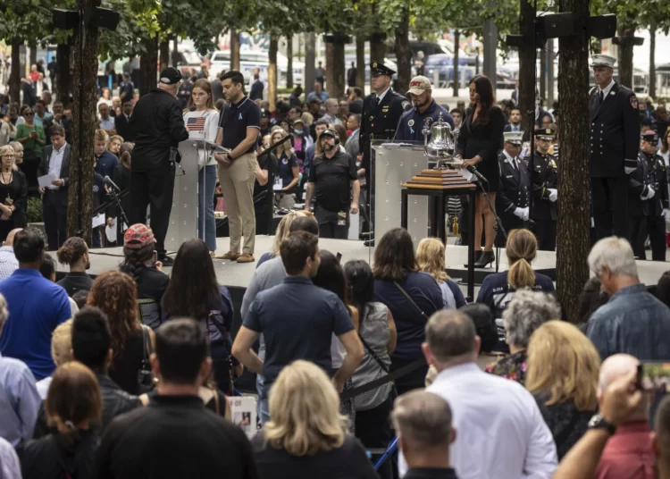 Names of victims are read during the 22nd anniversary commemoration of the 9/11 attacks on Tuesday, Sepember 11, 2023.