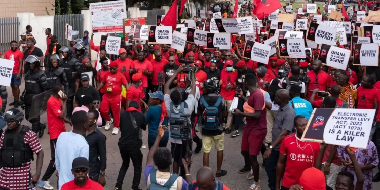 ghanaians march during the ku me preko demonstration on november 5 2022 in accra ghana people took to the streets of ghana