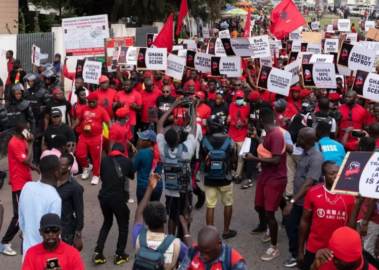 ghanaians march during the ku me preko demonstration on november 5 2022 in accra ghana people took to the streets of ghana