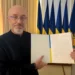 Ukrainian Defence Minister Submits Resignation 11 Ukrainian Defence Minister, Oleksii Reznikov shows his resignation letter, addressed to the parliament speaker, at a parliament building in Kyiv.