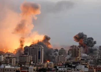 Israel Intensifies Attacks On Gaza Strip 2 Smoke and flames rise following Israeli strikes in Gaza.