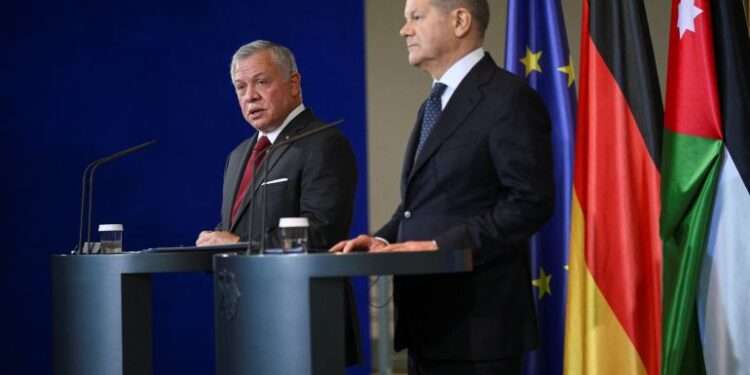 German Chancellor, Olaf Scholz and Jordan’s King Abdullah II address a press conference in Berlin.