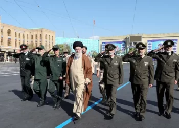 Iran’s supreme leader, Ayatollah Ali Khamenei, reviews armed forces during a graduation ceremony in Tehran on Tuesday.