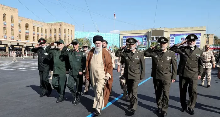 Iran’s supreme leader, Ayatollah Ali Khamenei, reviews armed forces during a graduation ceremony in Tehran on Tuesday.