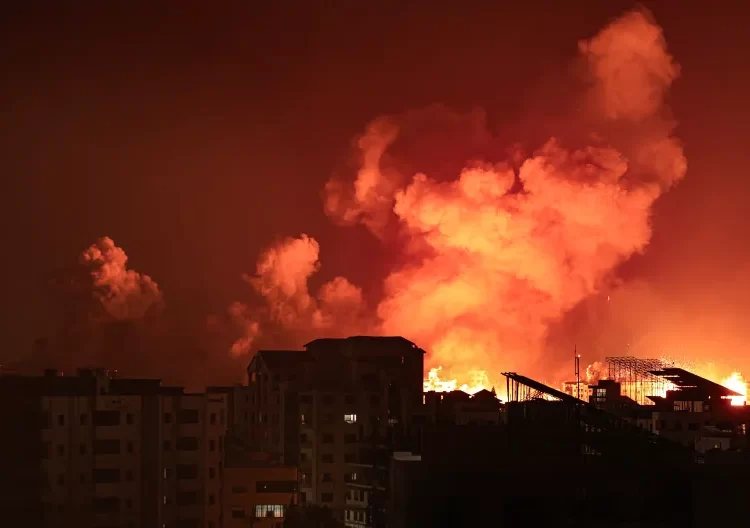 Israeli Military Strikes More Than 200 Locations In Gaza Overnight 1 A fireball erupts during one of the latest Israeli bombardments of Gaza Strip on Monday night and early Tuesday.