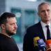President Volodymyr Zelenskyy speaks to the media next to Secretary General of NATO, Jens Stoltenberg.