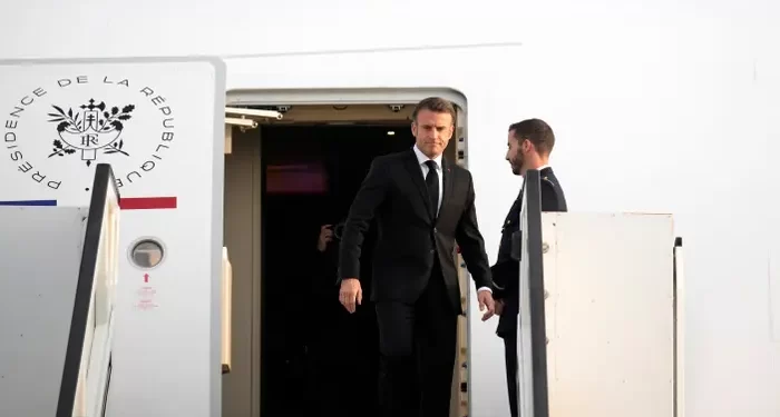 French President, Emmanuel Macron arrives at Israel’s Ben Gurion airport.