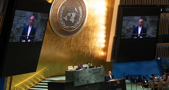 Foreign Minister, Hossein Amir-Abdollahian  speaking to an emergency special session of the United Nations General Assembly at UN headquarters in New York City.