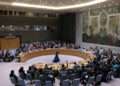 A general view during the voting process at a meeting of the United Nations Security Council.