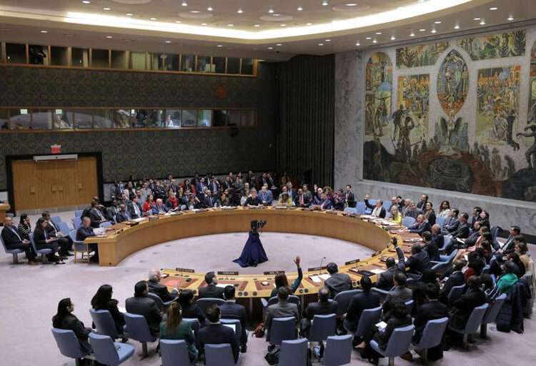 US Vetoes UNSC Resolution Calling For Humanitarian Pause 1 A general view during the voting process at a meeting of the United Nations Security Council.