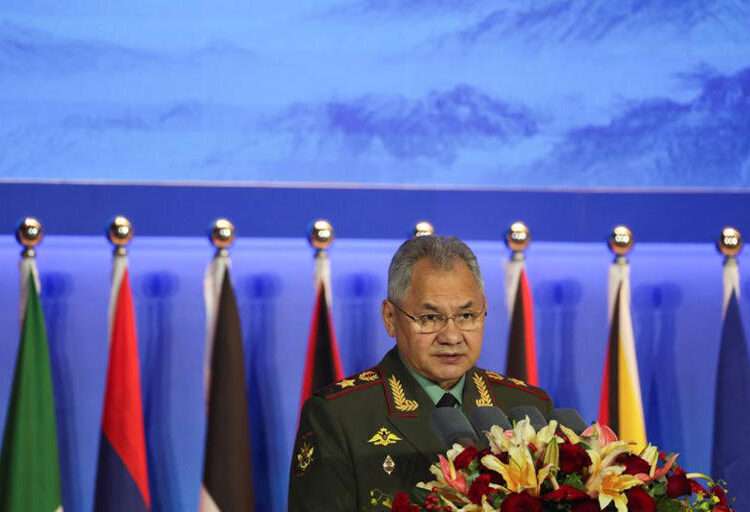 Russian Defence Minister Sergei Shoigu speaks at the Beijing Xiangshan Forum in Beijing, China October 30, 2023.