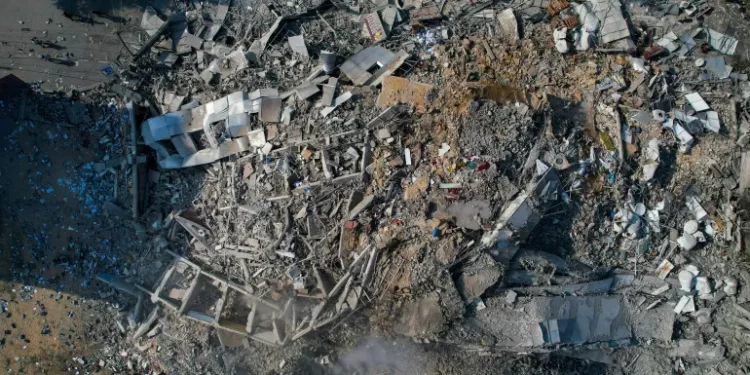 A view of the rubble of a building after it was struck by an Israeli airstrike, in Gaza City.