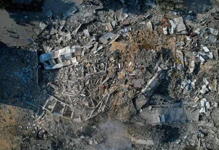 A view of the rubble of a building after it was struck by an Israeli airstrike, in Gaza City.