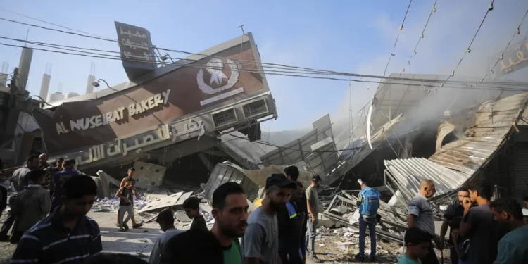 A bakery destroyed by Israeli airstrikes at Nuseirat Refugee Camp in Deir al Balah, Gaza on October 18, 2023.
