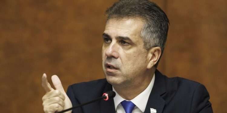 Israel's Foreign Minister Calls On UN Chief To Resign 1 Eli Cohen, Minister of Foreign Affairs of the State of Israel, addresses the media at the European headquarters of the United Nations in Geneva, Switzerland, Tuesday, Nov. 14, 2023, during a press conference about the hostages held in Gaza since the Israel Hamas war.