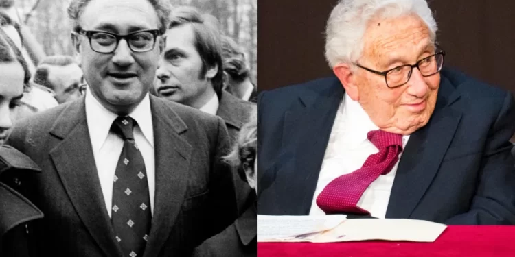 Henry Kissinger pictured in 1974 and 2023.
