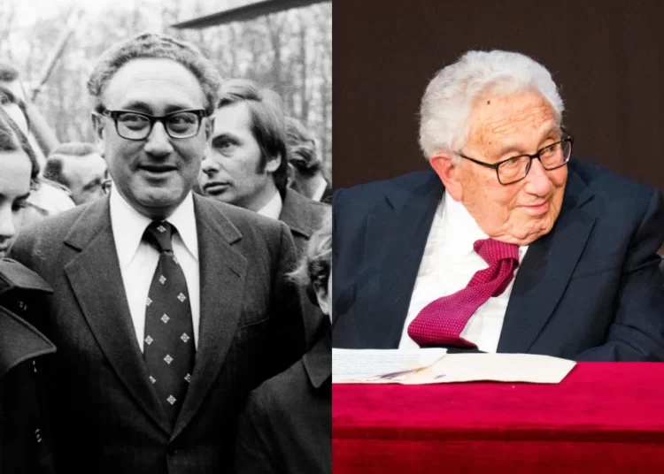 Henry Kissinger pictured in 1974 and 2023.