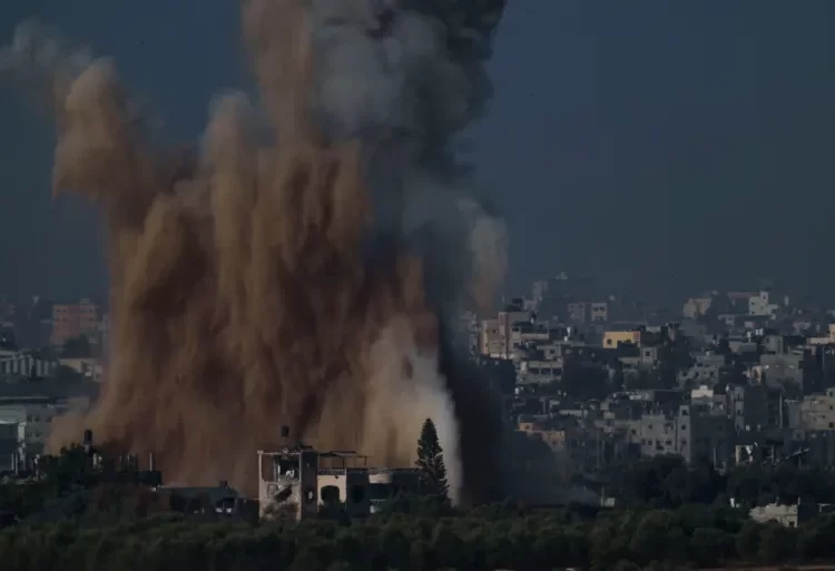 Israel Reasserts Offensive Against Hamas 1 An Israeli airstrike in the Gaza Strip, as seen from southern Israel, Friday.