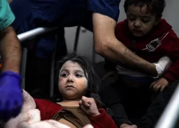 Wounded Palestinian children receive medical treatment at the Nasser Hospital following an Israeli bombardment on Khan Younis refugee camp, southern Gaza Strip on November 21.